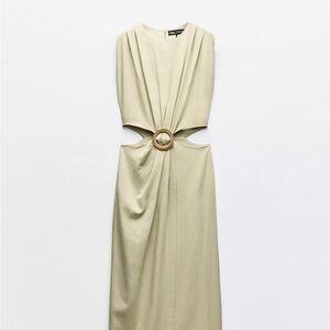 Zara Mint Green Midi Dress with Gold Detail